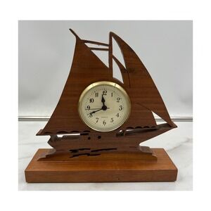 Bits & Pieces Black Walnut Wood Sailboat Desk Clock Nautical Scroll Design